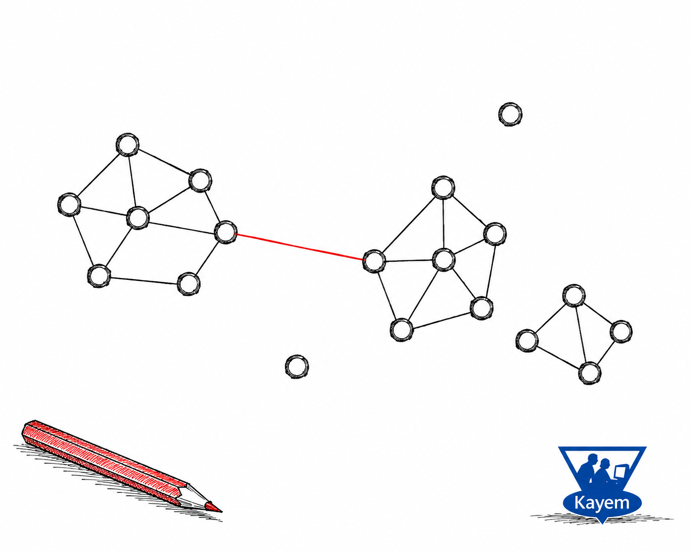 Hand-drawn connected nodes with one blue connection, representing relationships between ideas